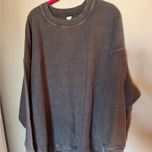 Aerie Charcoal Gray Ribbed Crewneck
